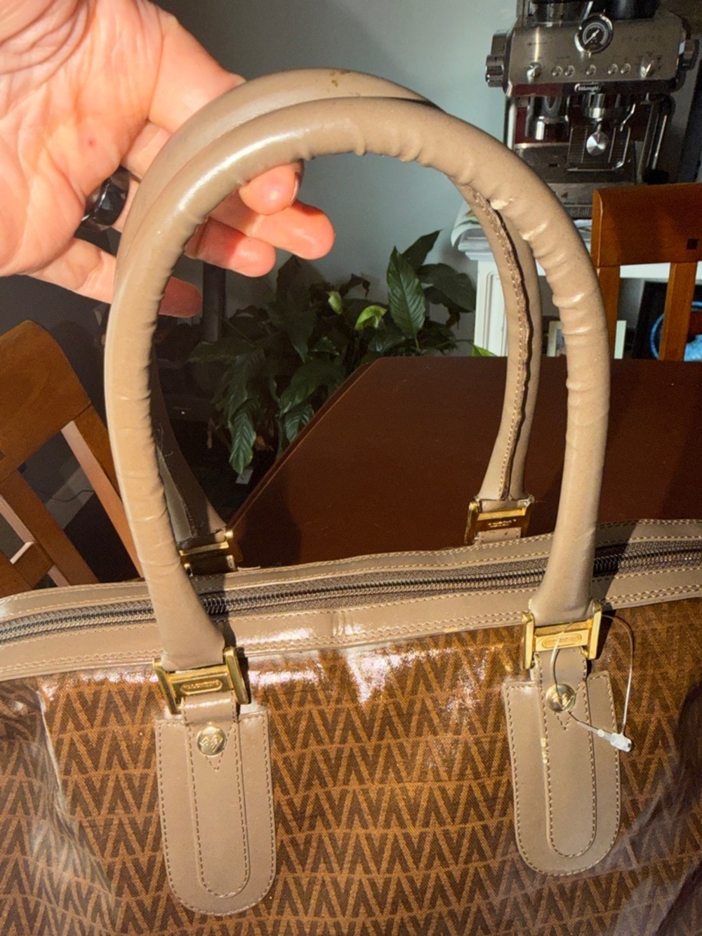 Valentino Brown Monogram Satchel with Gold Hardware - Picture 10 of 12